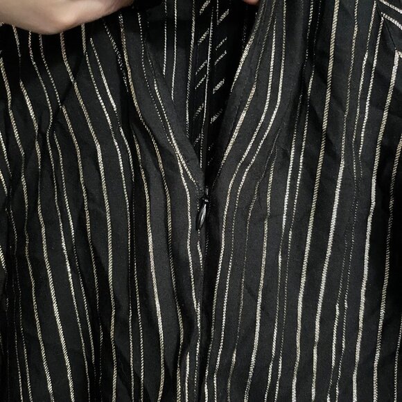 Express Womens Black Gold Metallic Stripe Tie Front Keyhole Blouse Size Small - Picture 7 of 9
